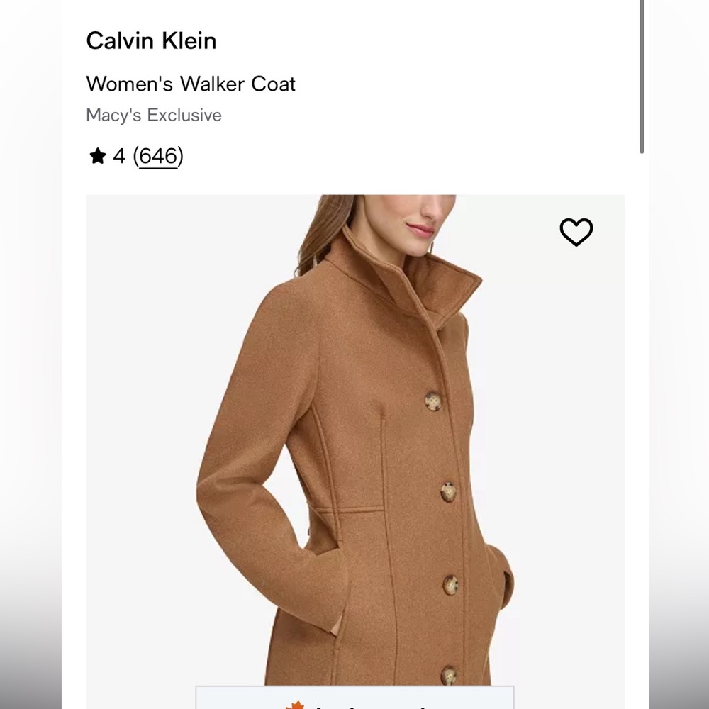 Calvin Klein walker coat stand collar for Macys - Picture 3 of 16